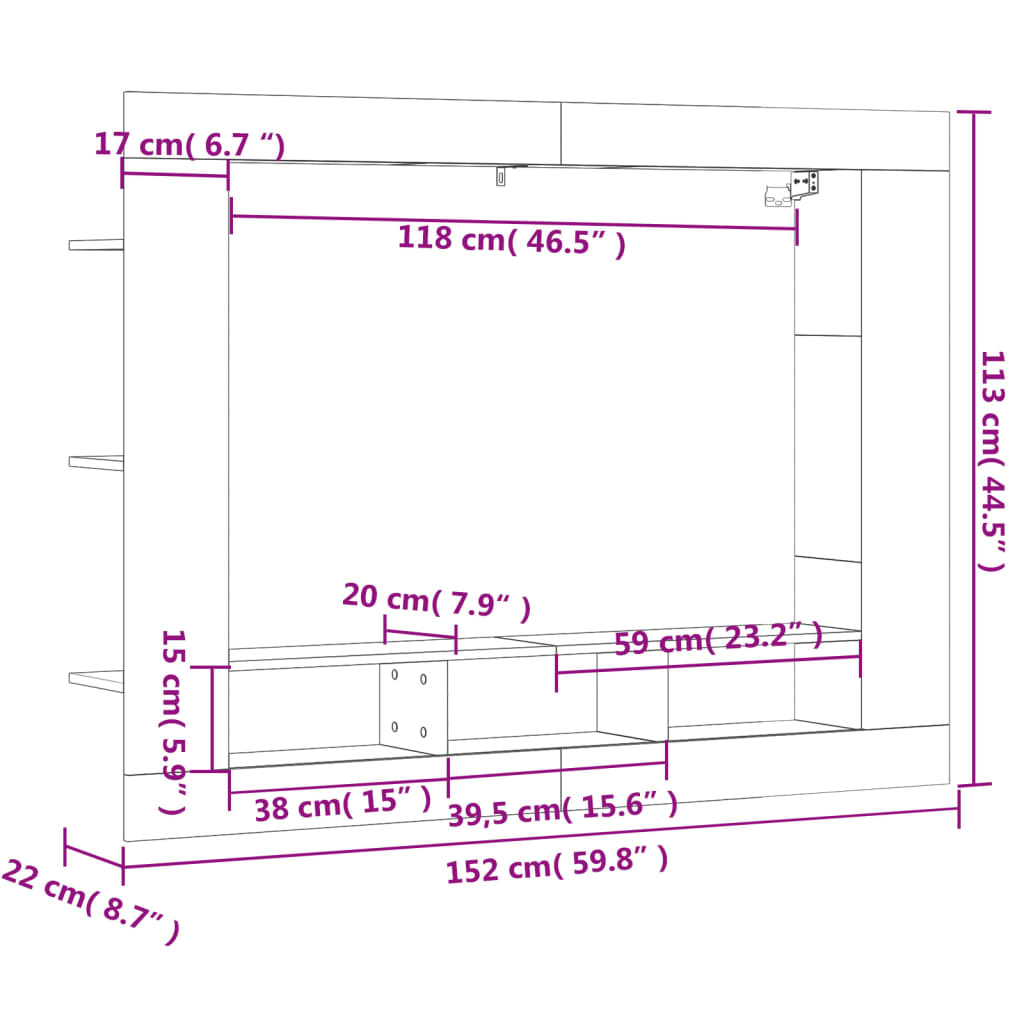 Mobile Porta TV Nero 152x22x113 cm in Legno Multistrato - homemem39