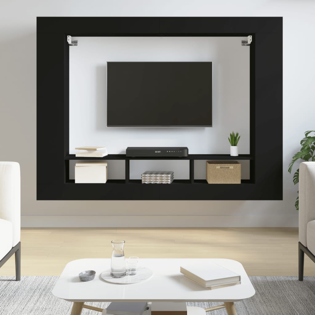 Mobile Porta TV Nero 152x22x113 cm in Legno Multistrato - homemem39