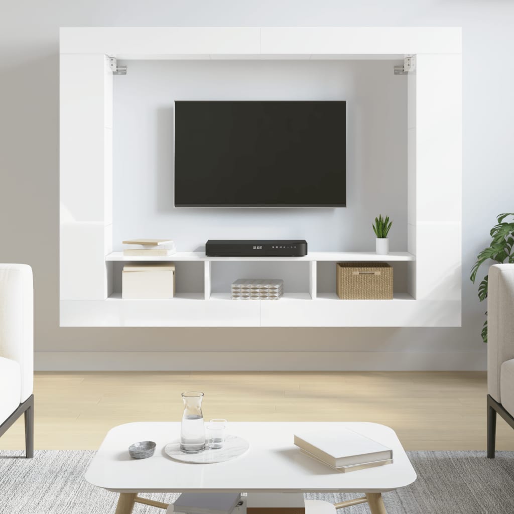 Mobile Porta TV Bianco Lucido 152x22x113cm in Legno Multistrato - homemem39