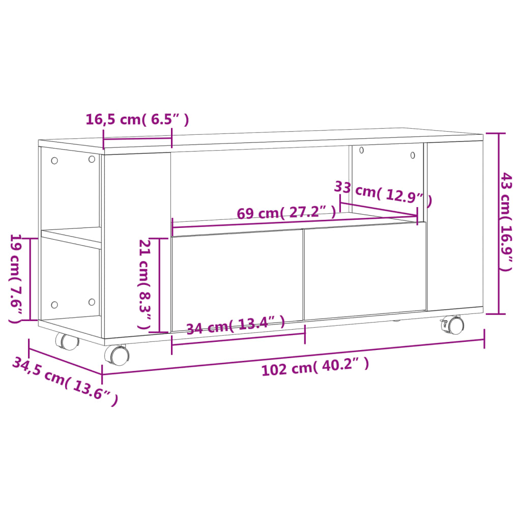 Mobile Porta TV Nero 102x34,5x43 cm in Legno Multistrato - homemem39