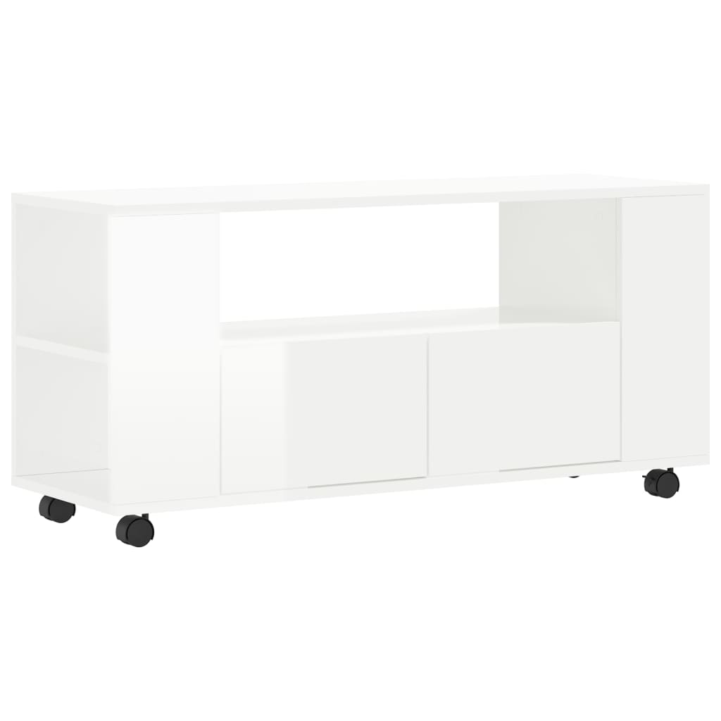 Mobile Porta TV Bianco Lucido 102x34,5x43 cm Legno Multistrato - homemem39