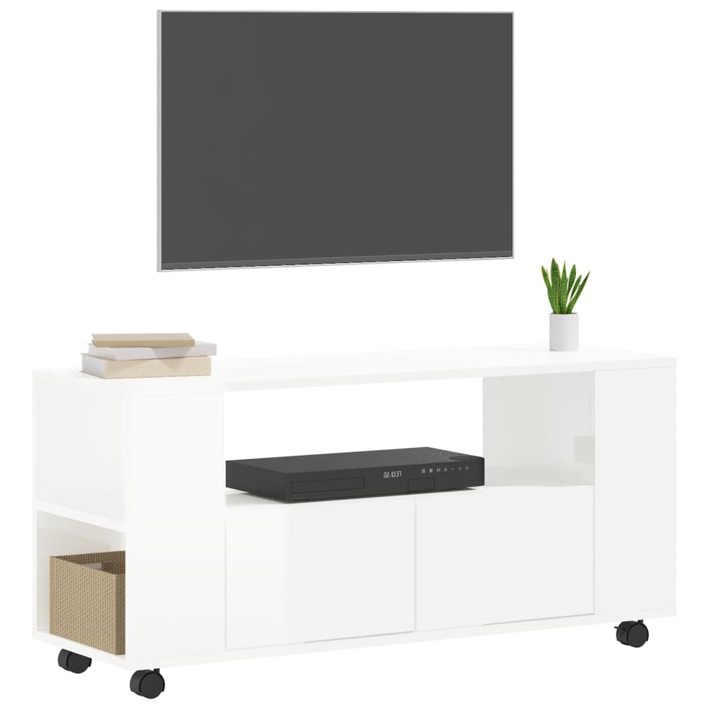 Mobile Porta TV Bianco Lucido 102x34,5x43 cm Legno Multistrato - homemem39