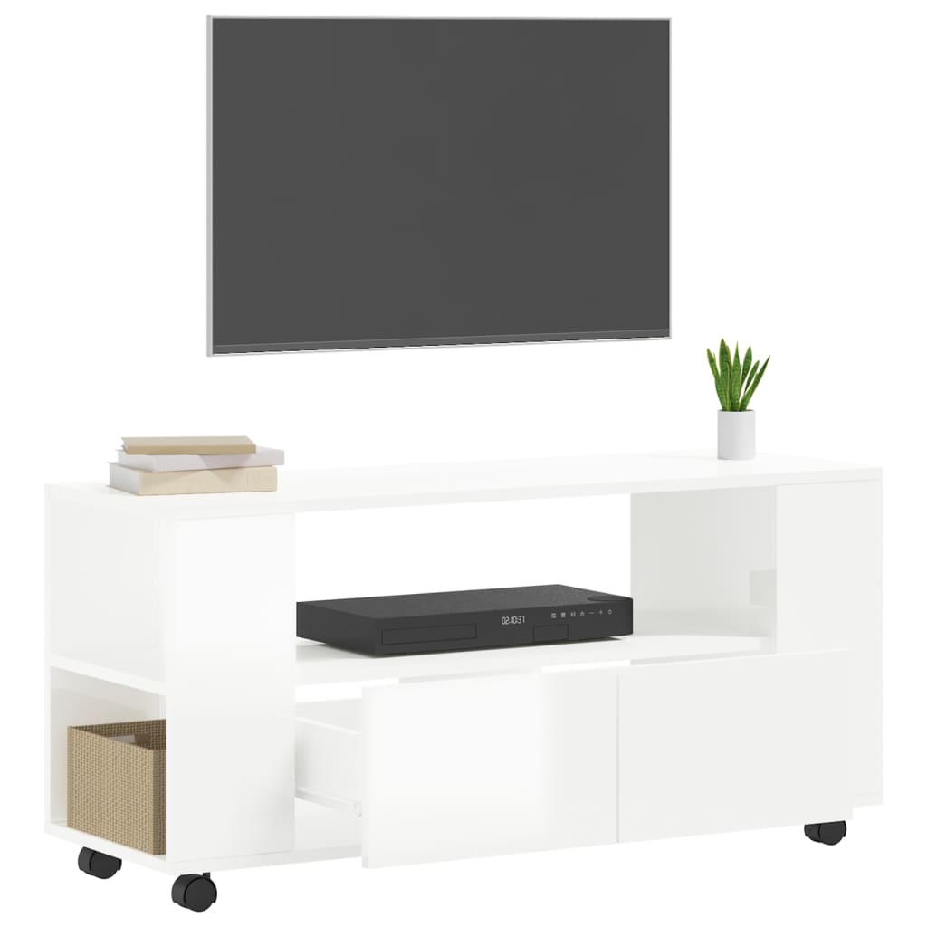 Mobile Porta TV Bianco Lucido 102x34,5x43 cm Legno Multistrato - homemem39