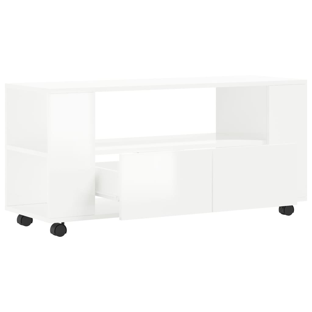 Mobile Porta TV Bianco Lucido 102x34,5x43 cm Legno Multistrato - homemem39