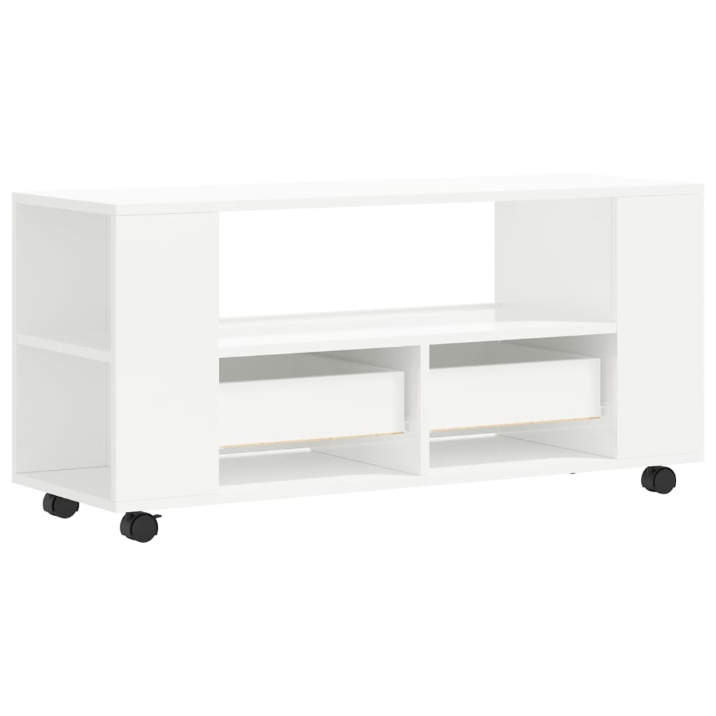 Mobile Porta TV Bianco Lucido 102x34,5x43 cm Legno Multistrato - homemem39