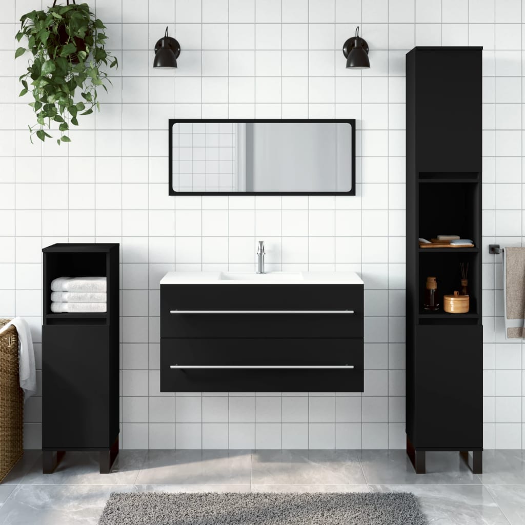 Mobile da Bagno con Specchio Nero in Legno Multistrato - homemem39