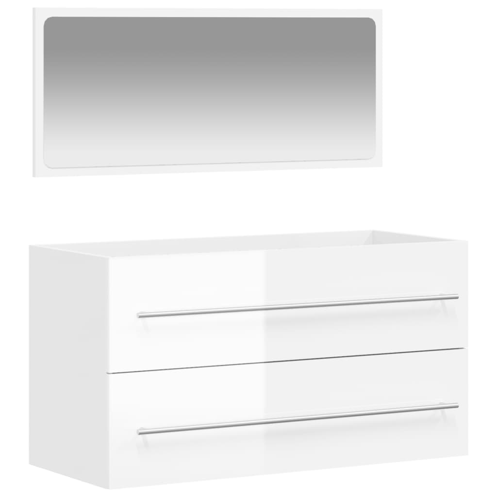 Mobile da Bagno con Specchio Bianco Lucido in Legno Multistrato - homemem39