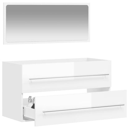 Mobile da Bagno con Specchio Bianco Lucido in Legno Multistrato - homemem39