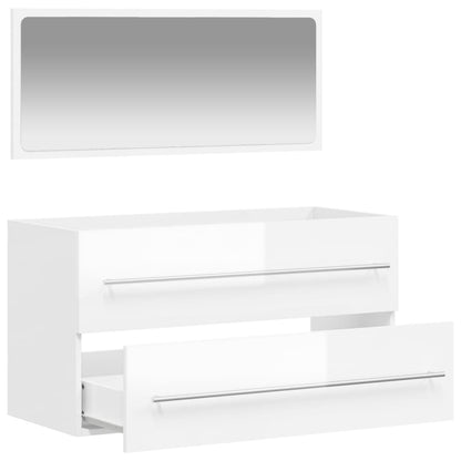 Mobile da Bagno con Specchio Bianco Lucido in Legno Multistrato - homemem39