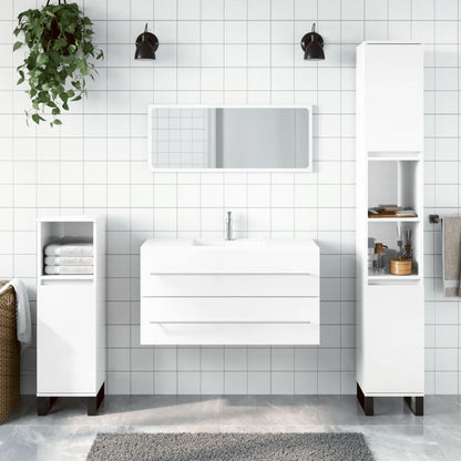 Mobile da Bagno con Specchio Bianco Lucido in Legno Multistrato - homemem39