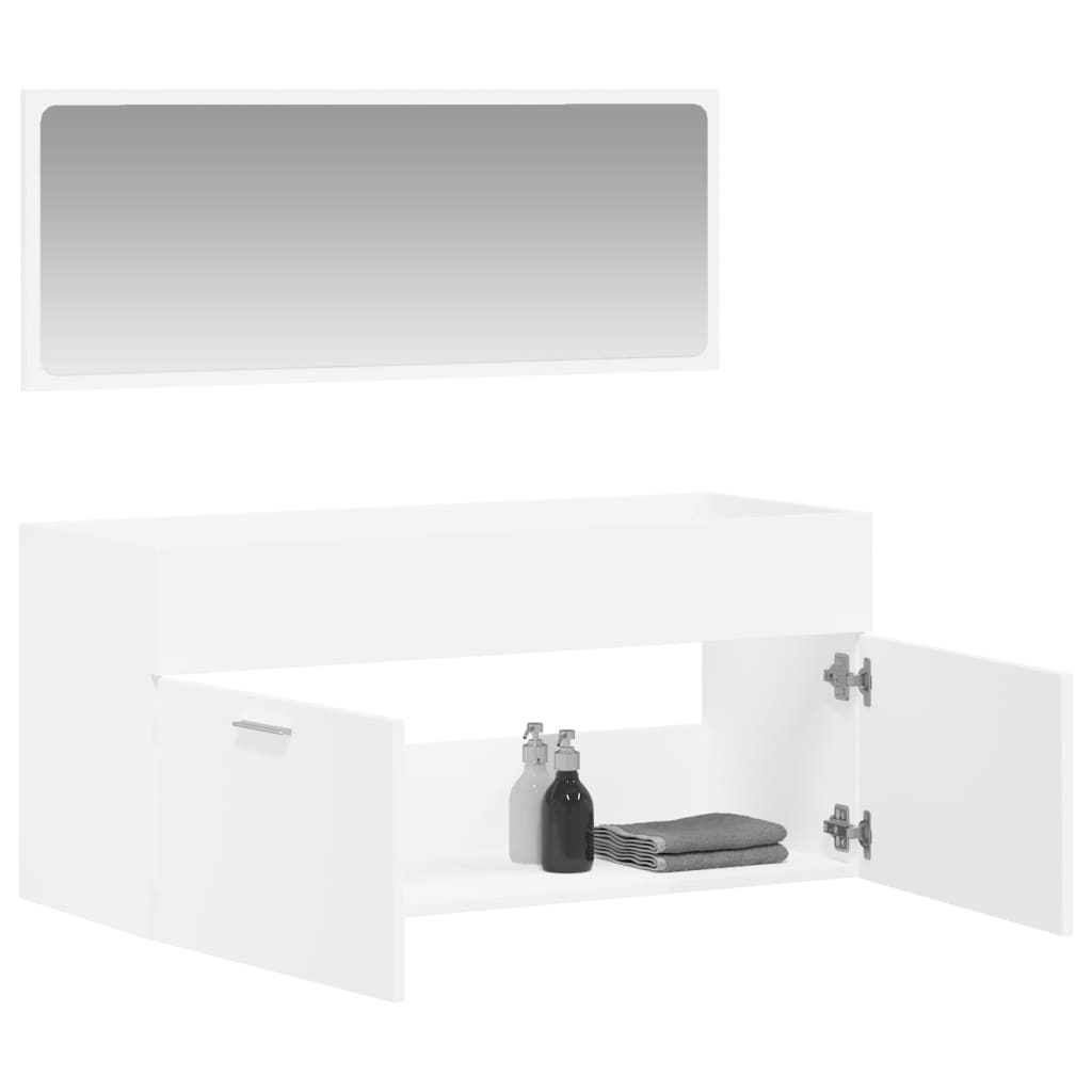 Mobile da Bagno con Specchio Bianco in Legno Multistrato - homemem39