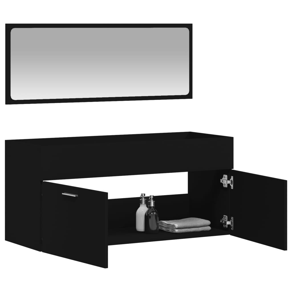 Mobile da Bagno con Specchio Nero in Legno Multistrato - homemem39