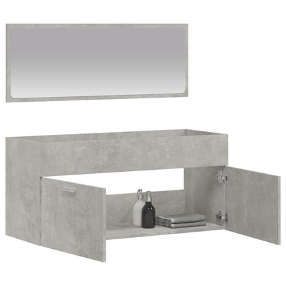 Mobile da Bagno con Specchio Grigio Cemento Legno Multistrato - homemem39