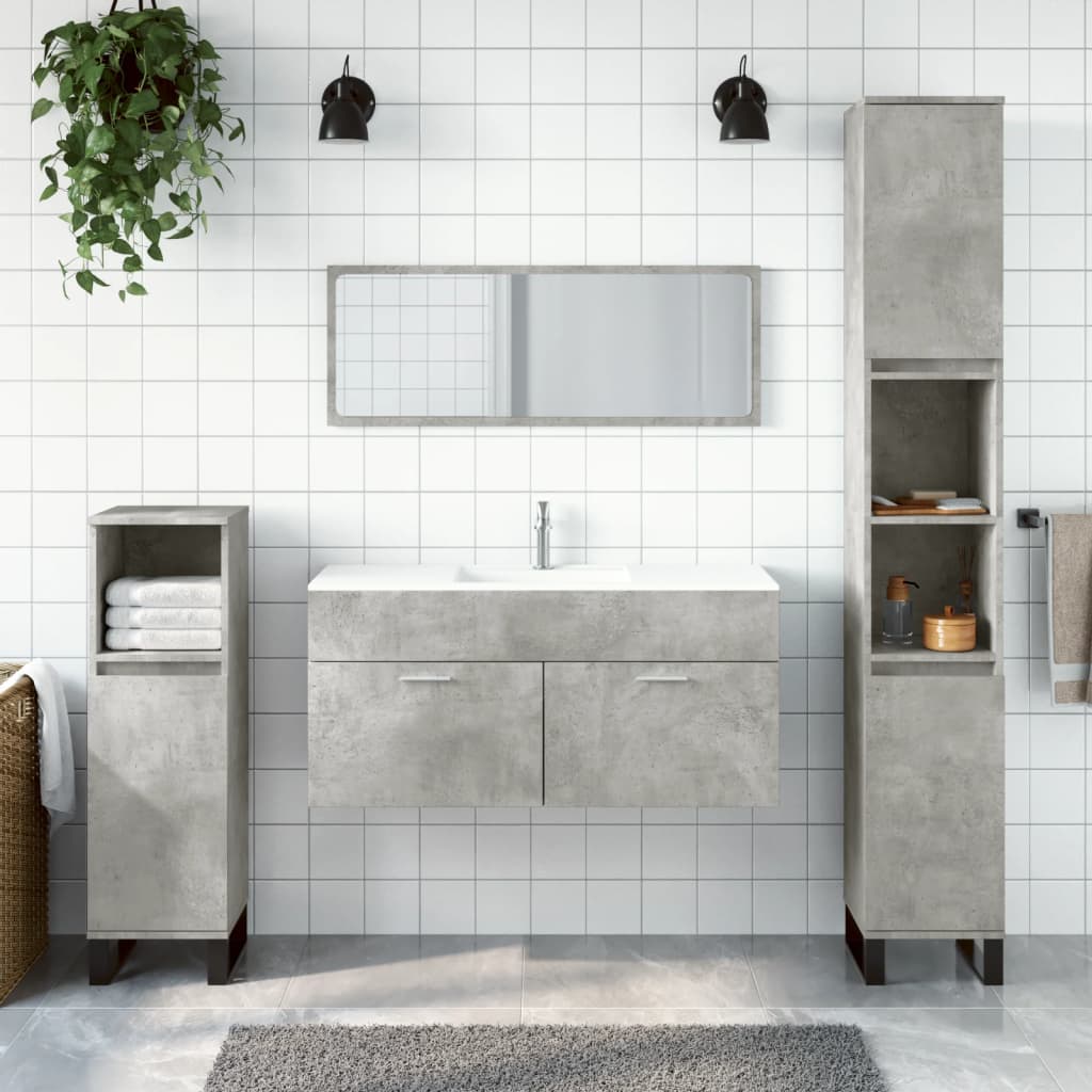 Mobile da Bagno con Specchio Grigio Cemento Legno Multistrato - homemem39