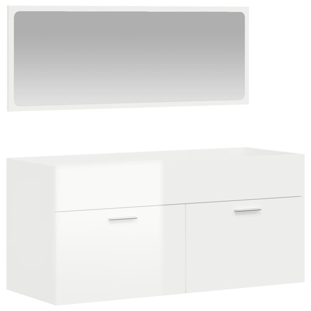 Mobile da Bagno con Specchio Bianco Lucido in Legno Multistrato - homemem39