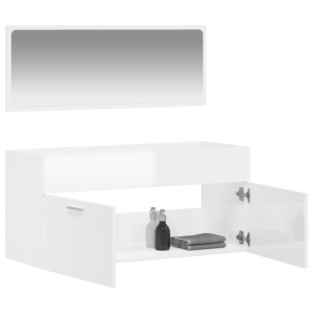 Mobile da Bagno con Specchio Bianco Lucido in Legno Multistrato - homemem39