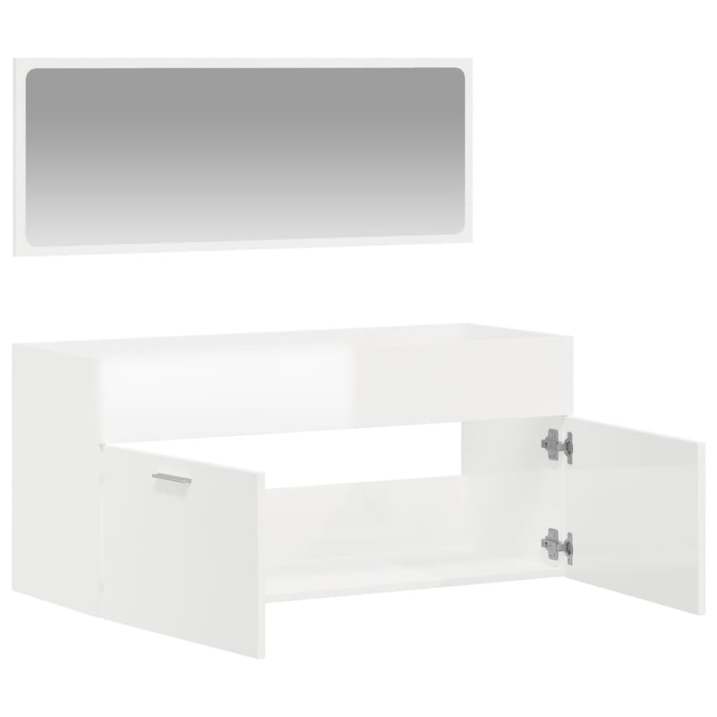 Mobile da Bagno con Specchio Bianco Lucido in Legno Multistrato - homemem39