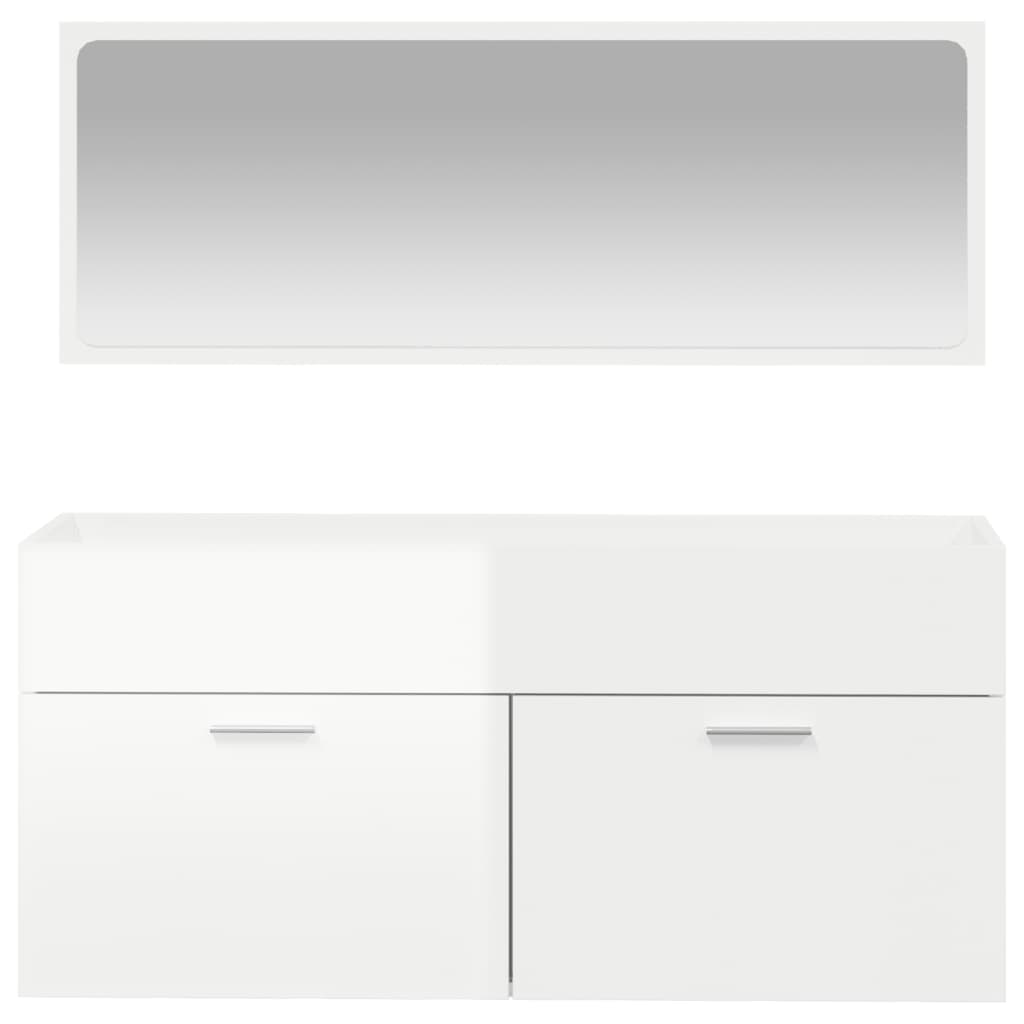 Mobile da Bagno con Specchio Bianco Lucido in Legno Multistrato - homemem39