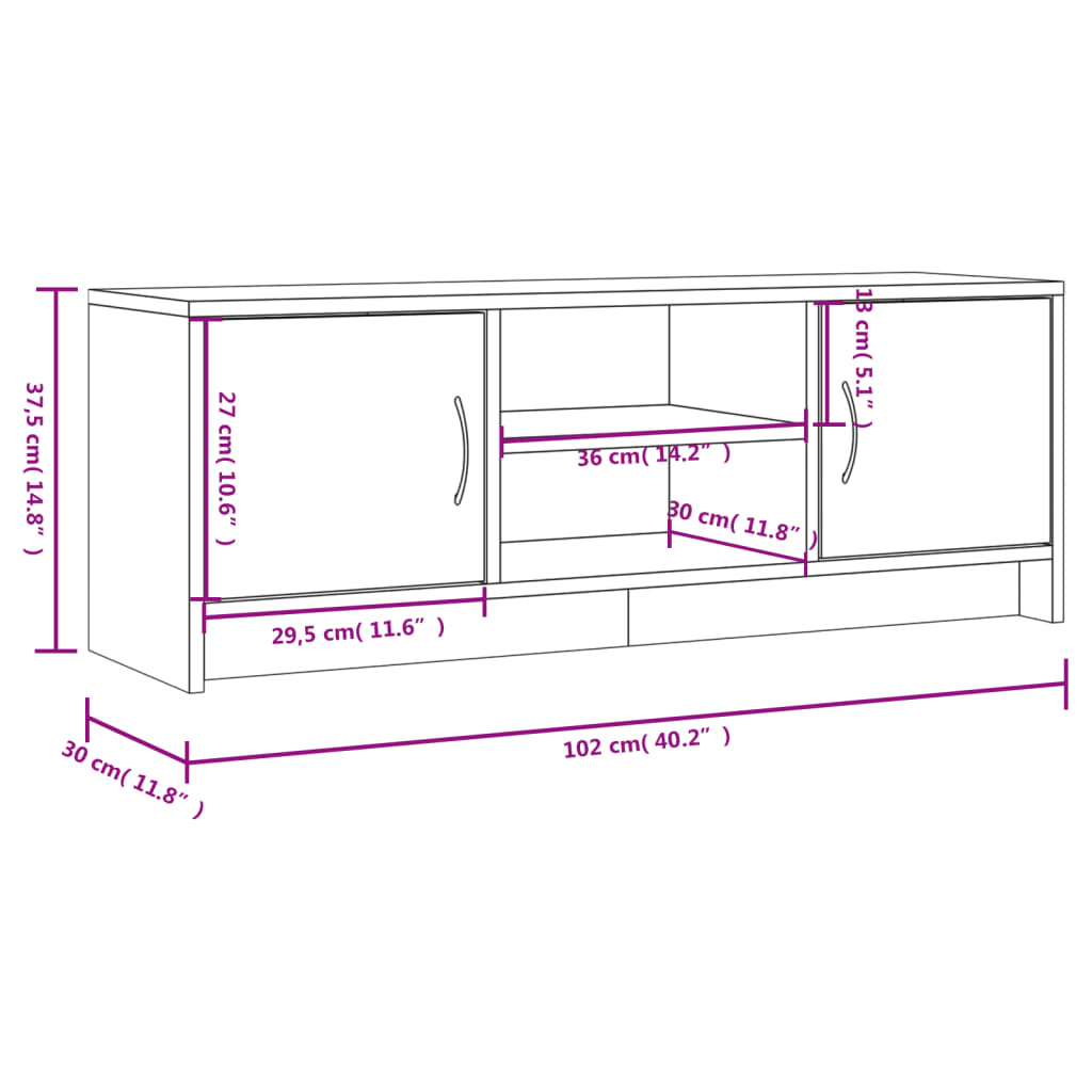 Mobile Porta TV Bianco 102x30x37,5 cm in Legno Multistrato - homemem39