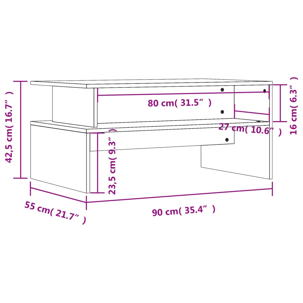 Tavolino da Salotto Bianco 90x55x42,5 cm in Legno Multistrato - homemem39