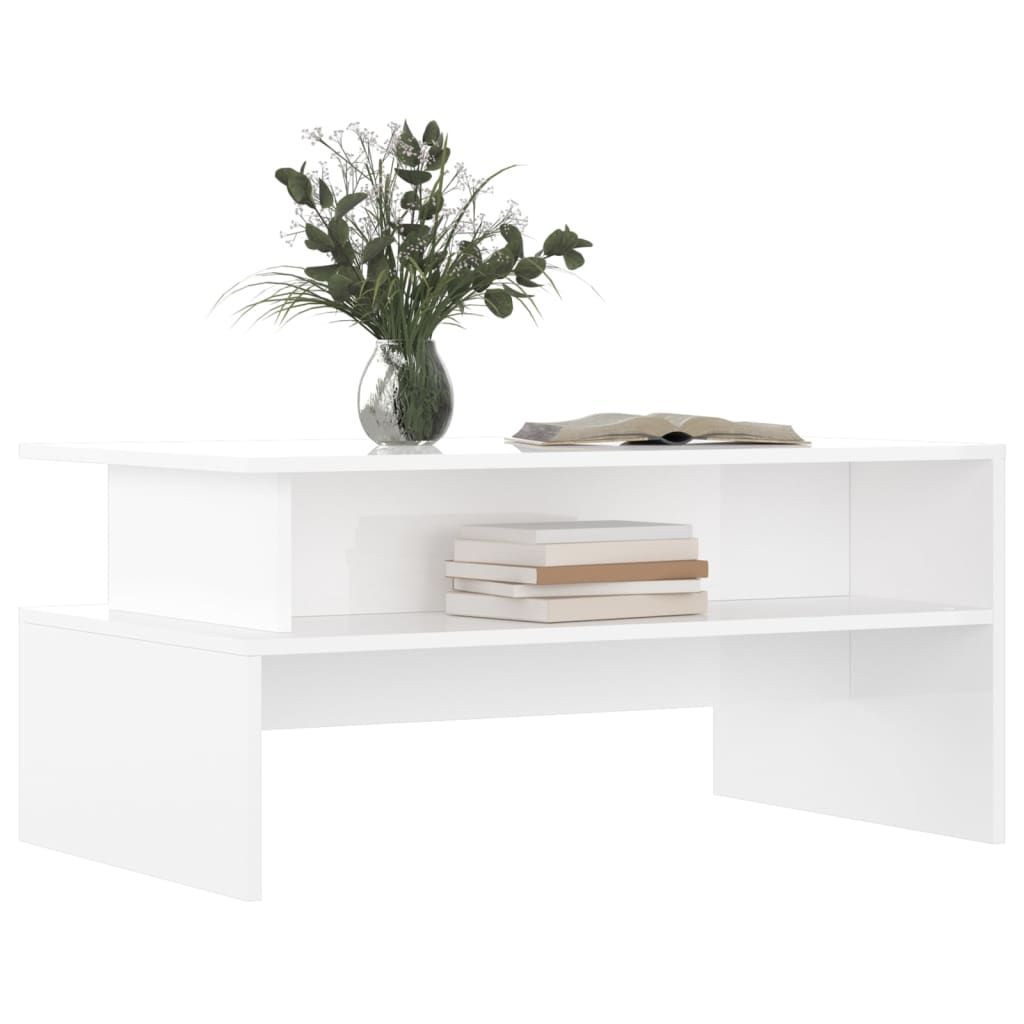 Tavolino Salotto Bianco Lucido 90x55x42,5 cm Legno Multistrato - homemem39