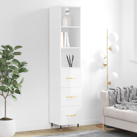 Credenza 34,5x34x180 cm in Legno Multistrato Bianco Lucido - homemem39