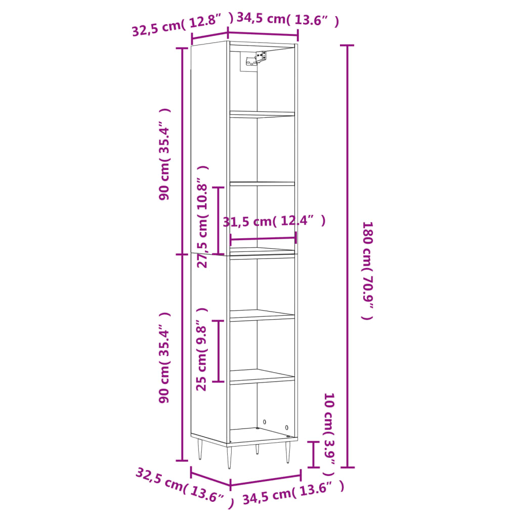 Credenza Bianca 34,5x32,5x180 cm in Legno Multistrato - homemem39