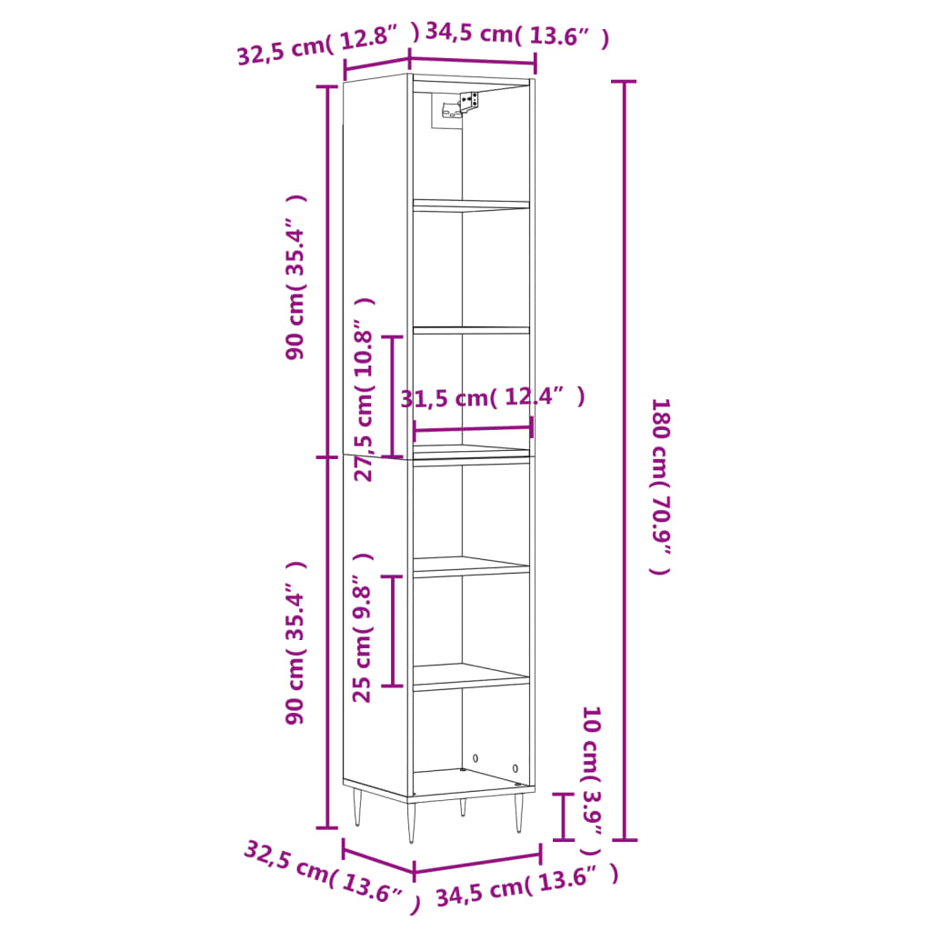 Credenza Nera 34,5x32,5x180 cm in Legno Multistrato - homemem39