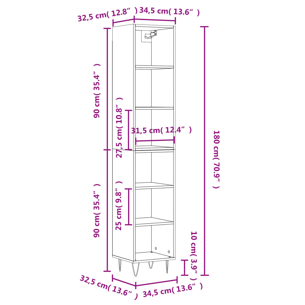 Credenza Grigio Cemento 34,5x32,5x180 cm in Legno Multistrato - homemem39