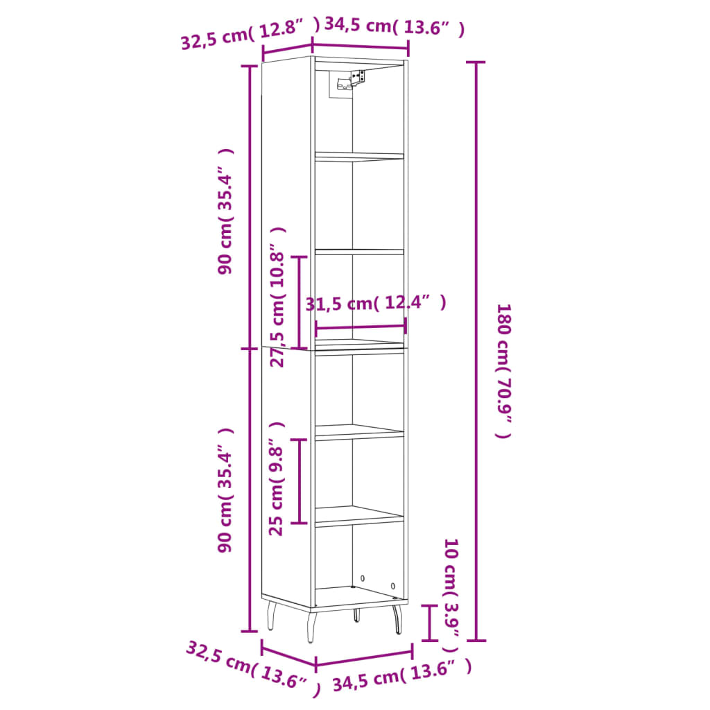 Credenza Grigio Cemento 34,5x32,5x180 cm in Legno Multistrato - homemem39