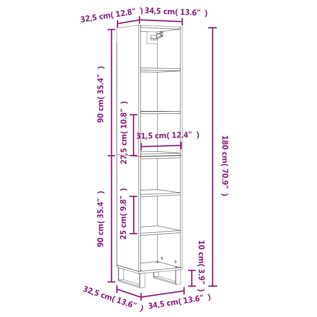 Credenza Bianca 34,5x32,5x180 cm in Legno Multistrato - homemem39