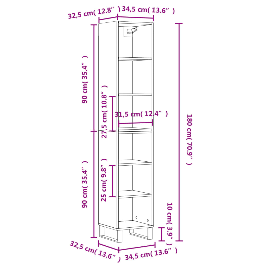 Credenza Rovere Fumo 34,5x32,5x180 cm in Legno Multistrato - homemem39