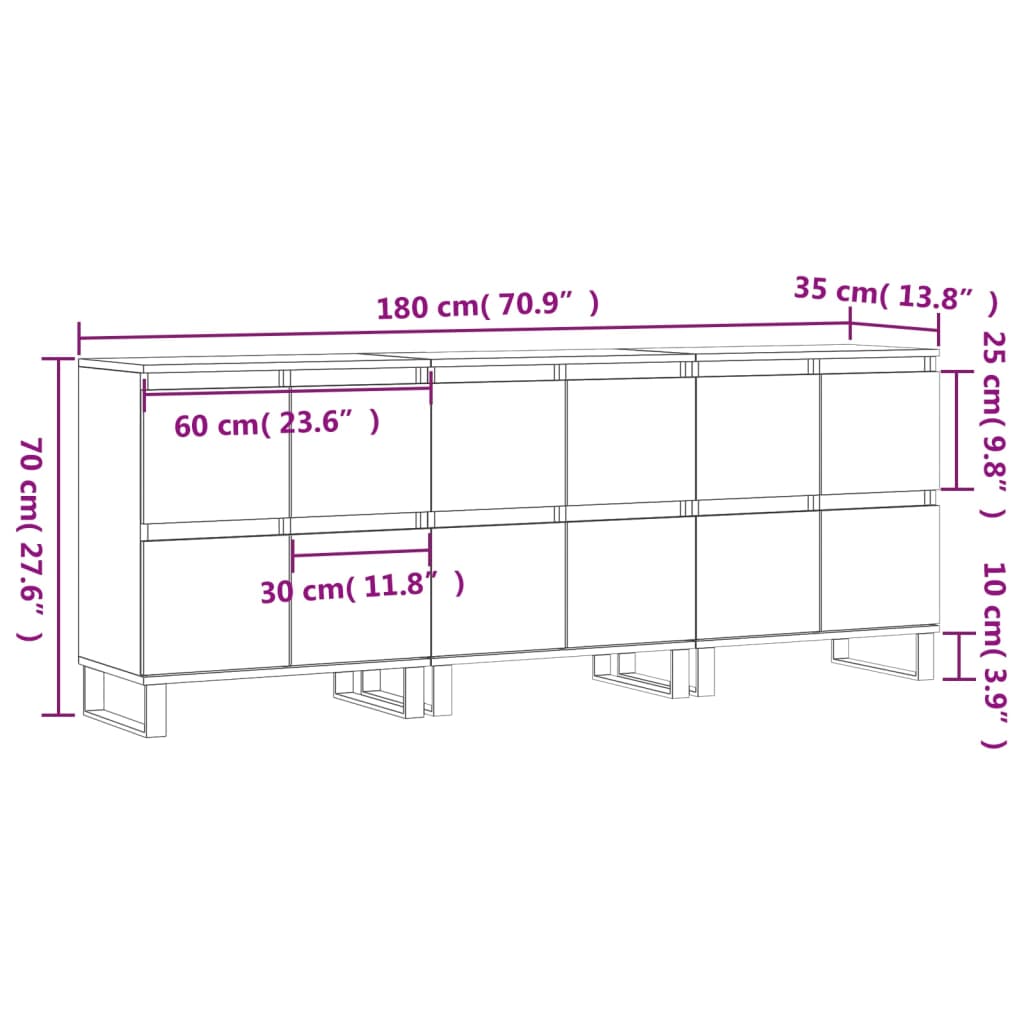 Credenze 3 pz Nere in Legno Multistrato - homemem39