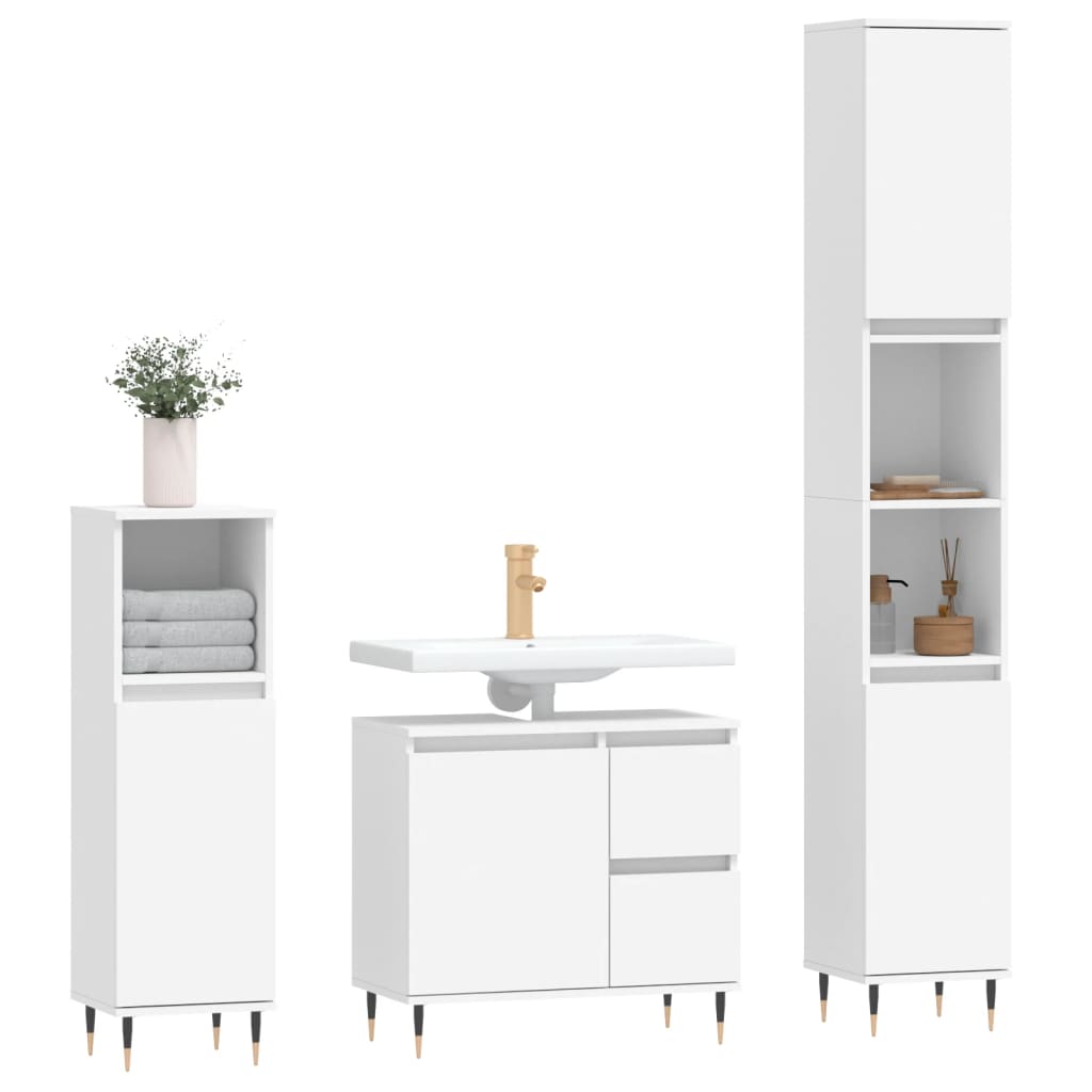 Set Mobili da Bagno 3 pz Bianco in Legno Multistrato - homemem39