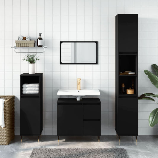 Set Mobili da Bagno 3 pz Nero in Legno Multistrato - homemem39