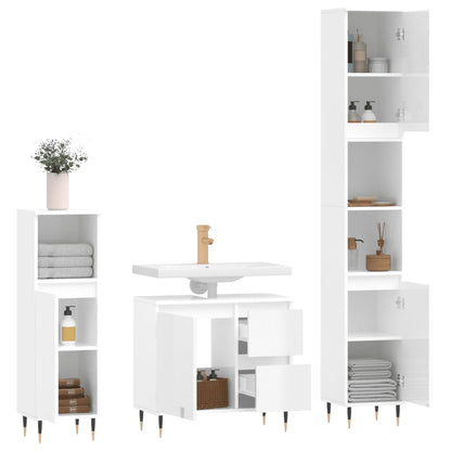 Set Mobili da Bagno 3 pz Bianco Lucido in Legno Multistrato - homemem39