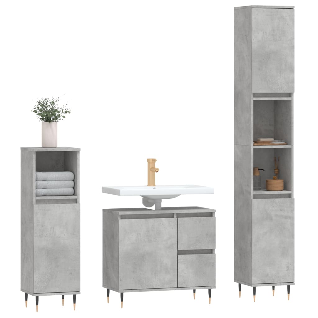 Set Mobili da Bagno 3 pz Grigio Cemento in Legno Multistrato - homemem39