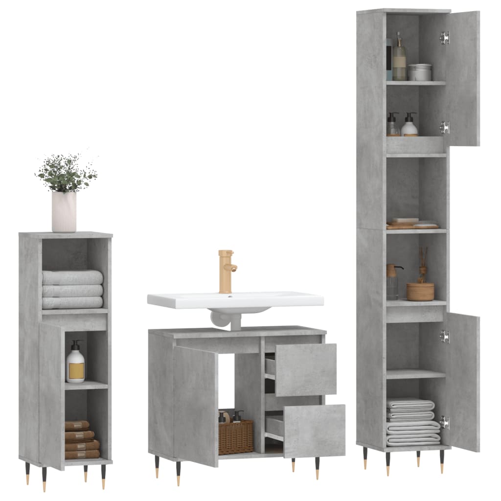 Set Mobili da Bagno 3 pz Grigio Cemento in Legno Multistrato - homemem39