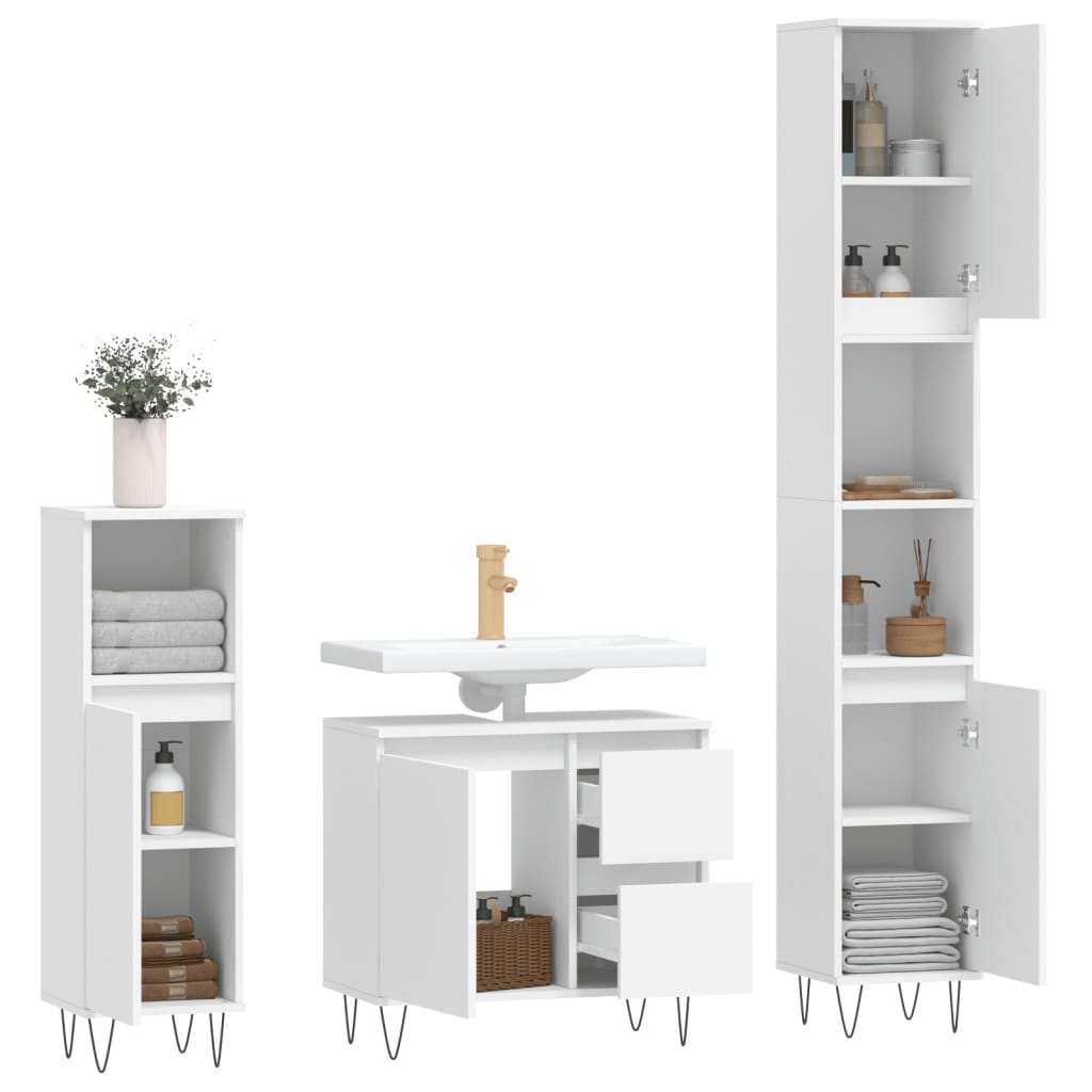 Set Mobili da Bagno 3 pz Bianco in Legno Multistrato - homemem39