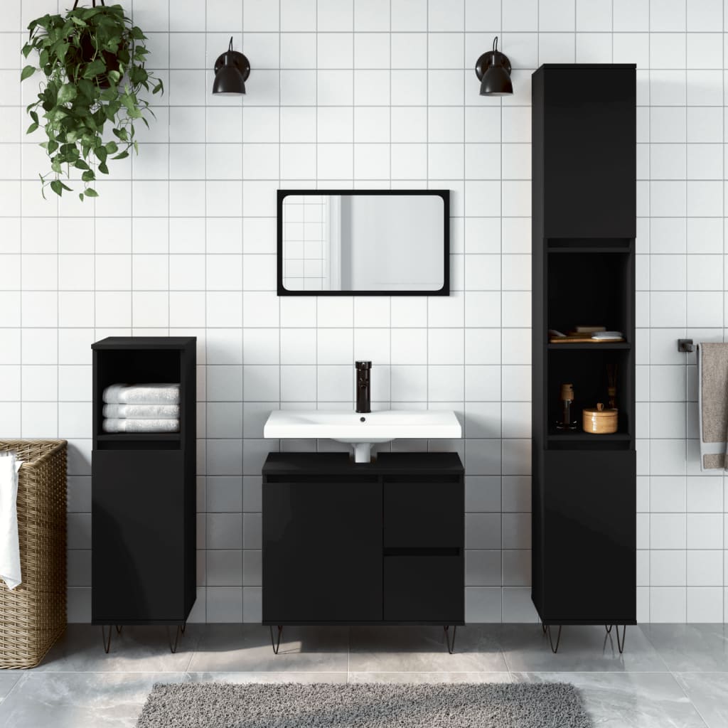 Set Mobili da Bagno 3 pz Nero in Legno Multistrato - homemem39