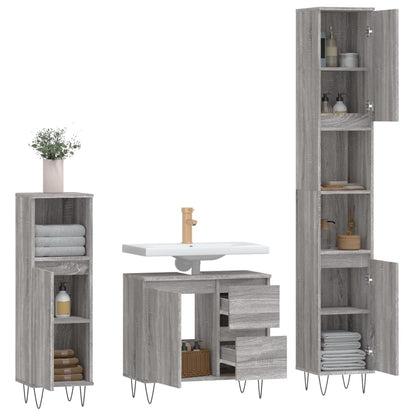 Set Mobili da Bagno 3 pz Grigio Sonoma in Legno Multistrato - homemem39