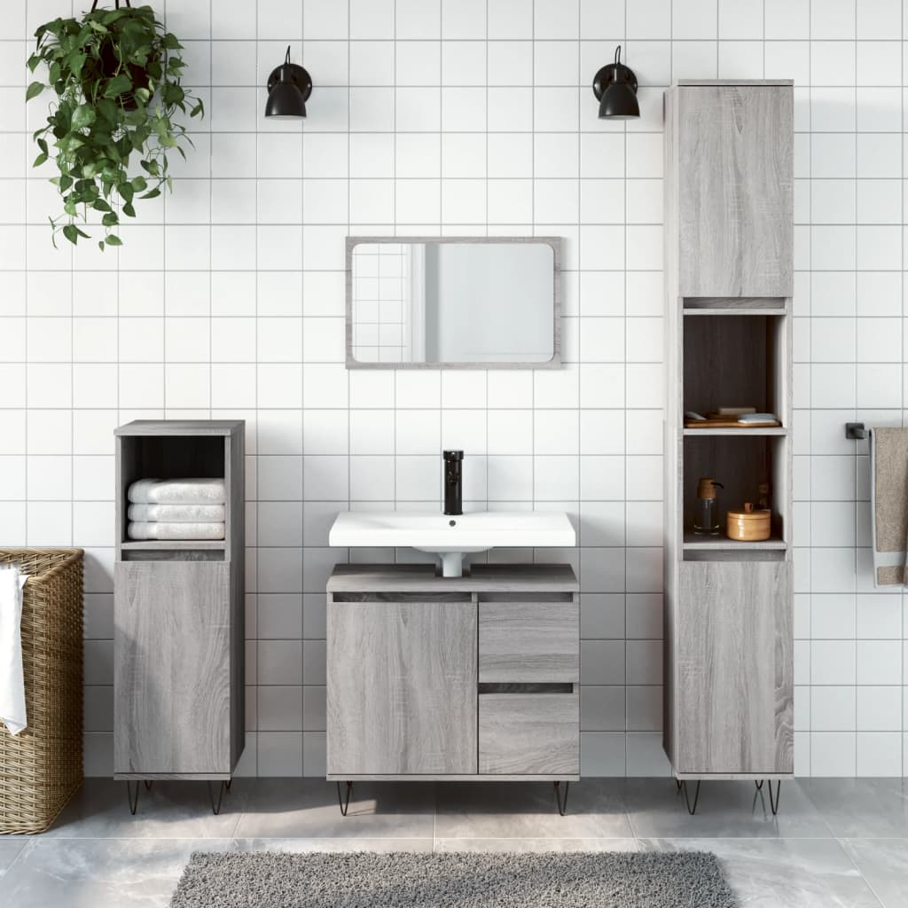 Set Mobili da Bagno 3 pz Grigio Sonoma in Legno Multistrato - homemem39