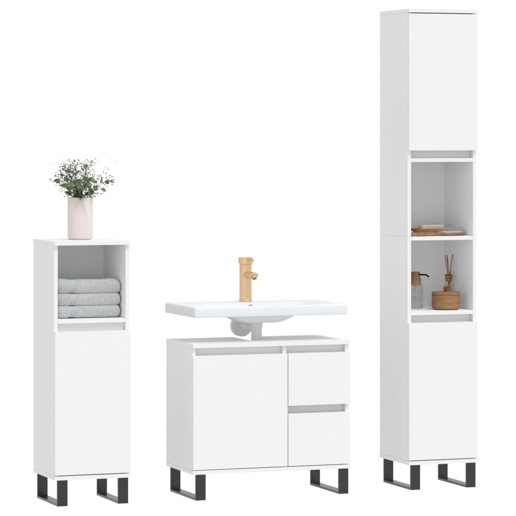 Set Mobili da Bagno 3 pz Bianco in Legno Multistrato - homemem39