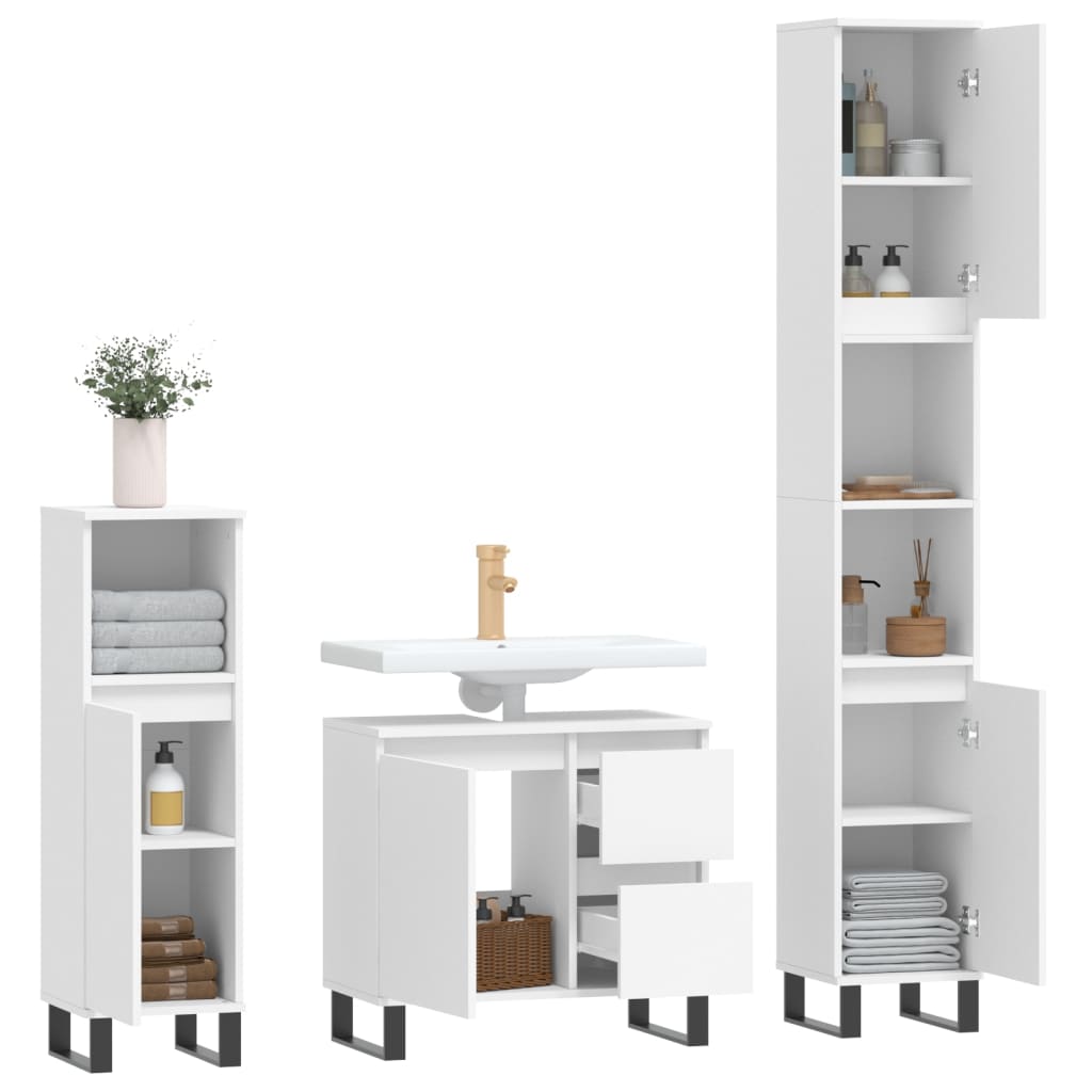 Set Mobili da Bagno 3 pz Bianco in Legno Multistrato - homemem39