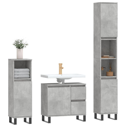 Set Mobili da Bagno 3 pz Grigio Cemento in Legno Multistrato - homemem39