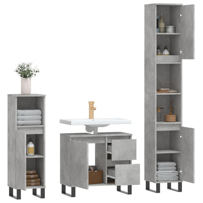 Set Mobili da Bagno 3 pz Grigio Cemento in Legno Multistrato - homemem39