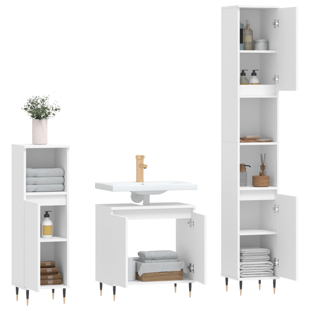 Set Mobili da Bagno 3 pz Bianco in Legno Multistrato - homemem39