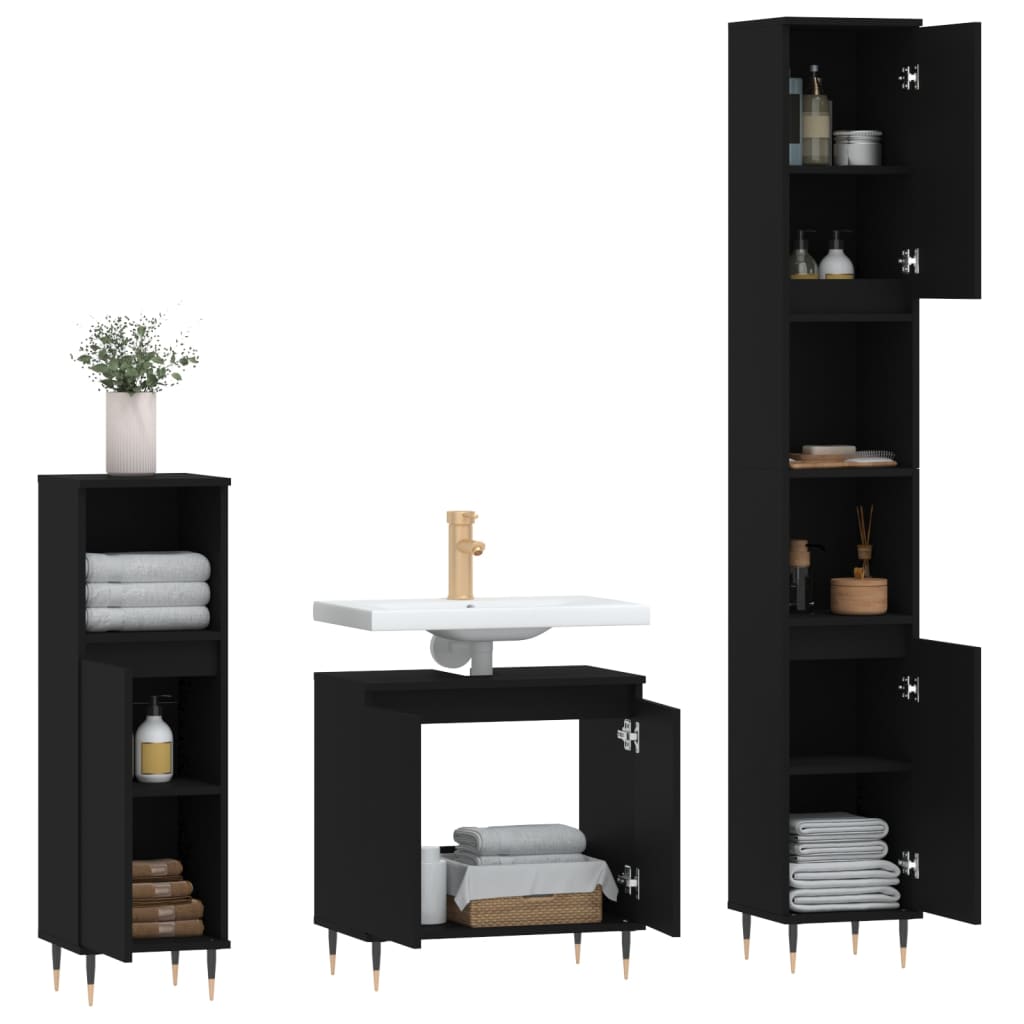 Set Mobili da Bagno 3 pz Nero in Legno Multistrato - homemem39