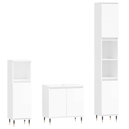 Set Mobili da Bagno 3 pz Bianco Lucido in Legno Multistrato - homemem39