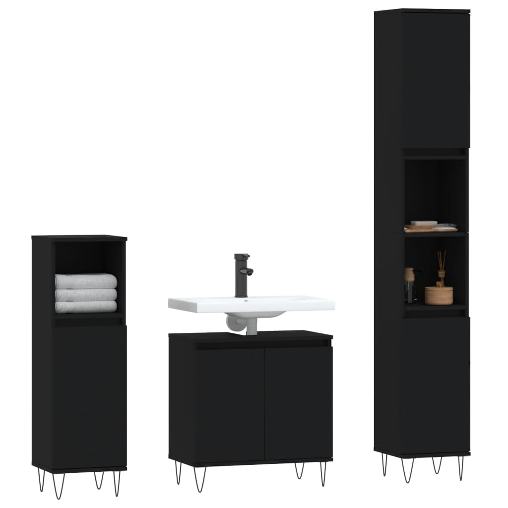 Set Mobili da Bagno 3 pz Nero in Legno Multistrato - homemem39